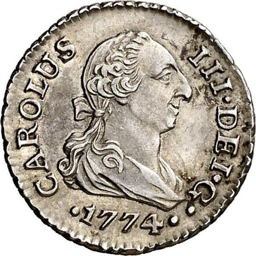Аверс монеты - 1/2 реала 1774 года S CF - цена серебряной монеты - Испания, Карл III
