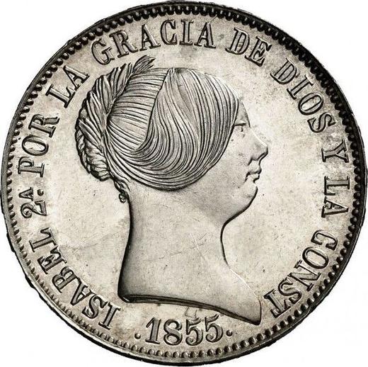 Awers monety - 10 reales 1855 Sześcioramienne gwiazdy - cena srebrnej monety - Hiszpania, Izabela II