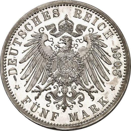 Reverso 5 marcos 1908 G "Baden" - valor de la moneda de plata - Alemania, Imperio alemán