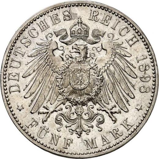 Reverso 5 marcos 1898 J "Hamburg" - valor de la moneda de plata - Alemania, Imperio alemán
