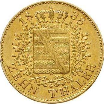 Reverso 10 táleros 1838 G - valor de la moneda de oro - Sajonia, Federico Augusto II