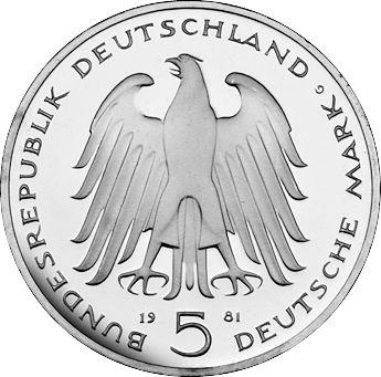 Reverso 5 marcos 1981 G "Stein" - valor de la moneda  - Alemania, RFA