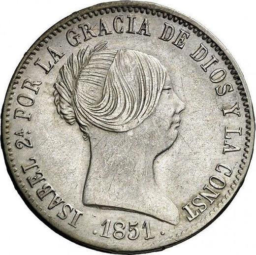 Аверс монеты - 10 реалов 1851 года Восьмиконечные звёзды - цена серебряной монеты - Испания, Изабелла II