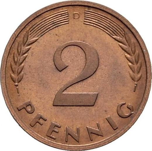 Аверс монеты - 2 пфеннига 1963 года D - цена  монеты - Германия, ФРГ