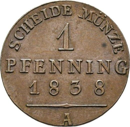 Реверс монеты - 1 пфенниг 1838 года A - цена  монеты - Пруссия, Фридрих Вильгельм III