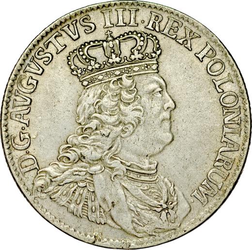 Аверс монеты - Двузлотовка (8 грошей) 1753 года ""8 gr"" - цена серебряной монеты - Польша, Август III