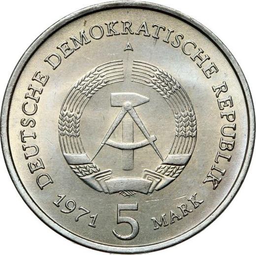 Реверс монеты - 5 марок 1971 года A "Бранденбургские Ворота" - цена  монеты - Германия, ГДР