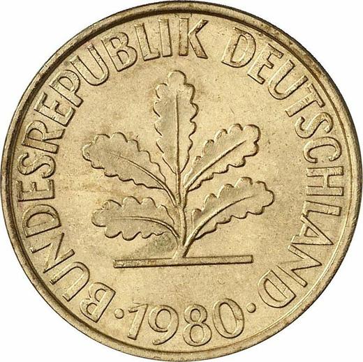Реверс монеты - 10 пфеннигов 1980 года G - цена  монеты - Германия, ФРГ