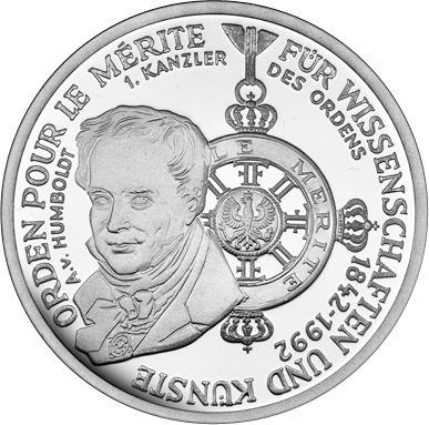 Аверс монеты - 10 марок 1992 года D "Орден Pour le Mérite" - цена серебряной монеты - Германия, ФРГ