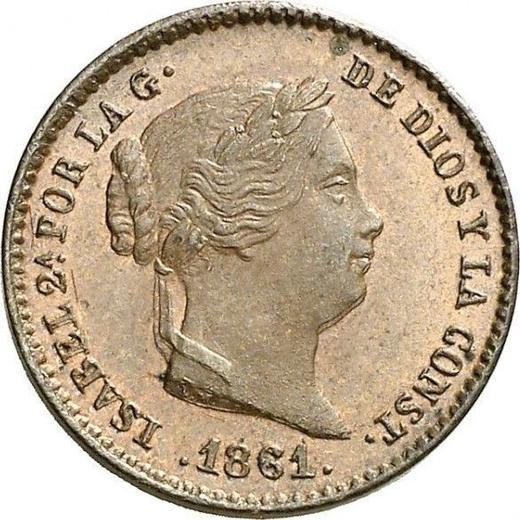Аверс монеты - 5 сентимо реал 1861 года - цена  монеты - Испания, Изабелла II