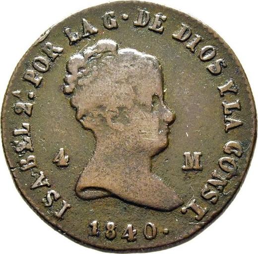 Anverso 4 maravedíes 1840 Ja - valor de la moneda  - España, Isabel II