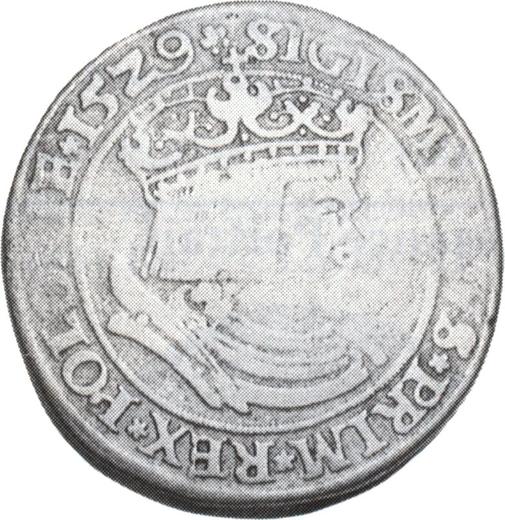 Аверс монеты - Шестак (6 грошей) 1529 года - цена серебряной монеты - Польша, Сигизмунд I Старый