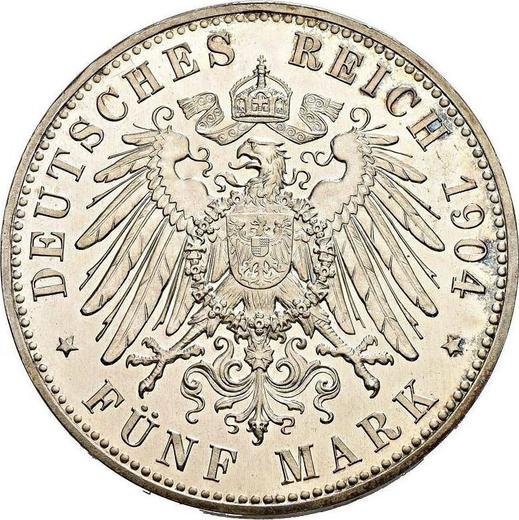 Reverso 5 marcos 1904 A "Mecklemburgo-Schwerin" Boda - valor de la moneda de plata - Alemania, Imperio alemán