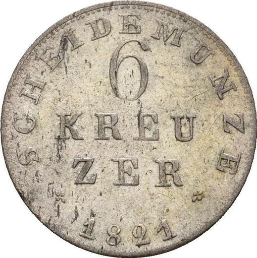 Revers 6 Kreuzer 1821 - Silbermünze Wert - Hessen-Darmstadt, Ludwig I