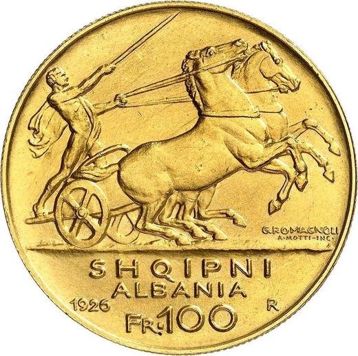 Реверс монеты - 100 франга ари 1926 года R Без звезд - цена золотой монеты - Албания, Ахмет Зогу