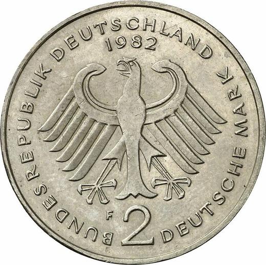 Rewers monety - 2 marki 1982 F "Theodor Heuss" - cena  monety - Niemcy, RFN