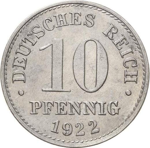 Anverso 10 Pfennige 1922 G "Tipo 1916-1922" - valor de la moneda  - Alemania, Imperio alemán
