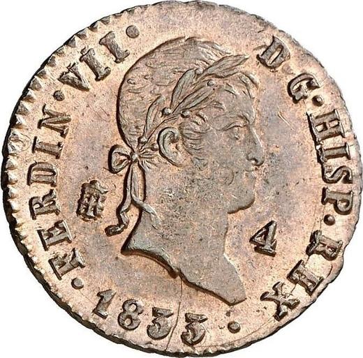 Аверс монеты - 4 мараведи 1833 года - цена  монеты - Испания, Фердинанд VII