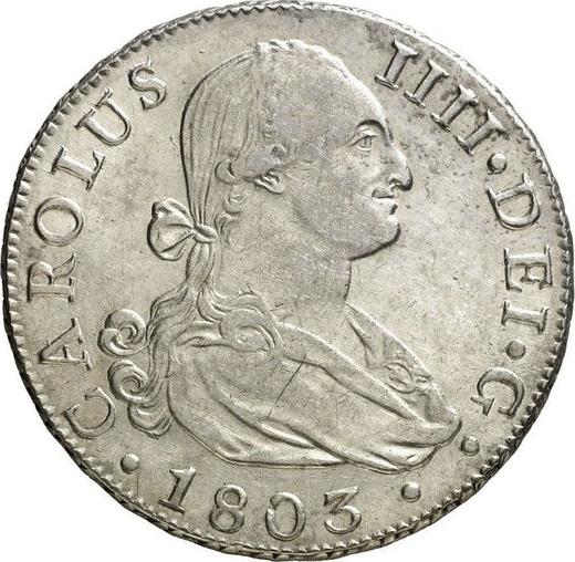 Аверс монеты - 8 реалов 1803 года S CN - цена серебряной монеты - Испания, Карл IV