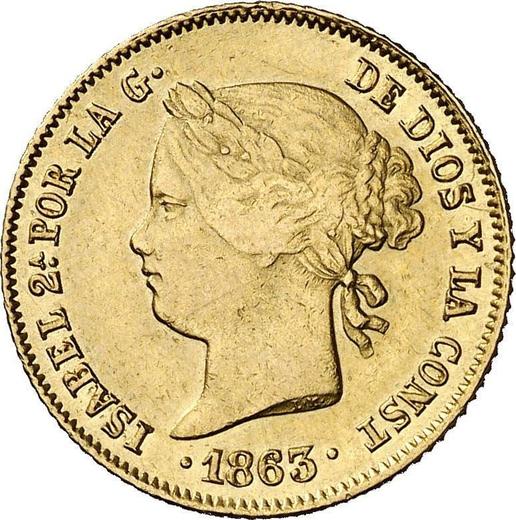 Аверс монеты - 4 песо 1863 года - цена золотой монеты - Филиппины, Изабелла II