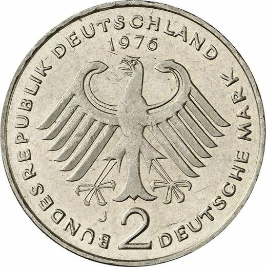 Reverso 2 marcos 1976 J "Konrad Adenauer" - valor de la moneda  - Alemania, RFA