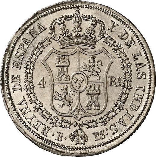 Реверс монеты - 4 реала 1836 года B PS - цена серебряной монеты - Испания, Изабелла II