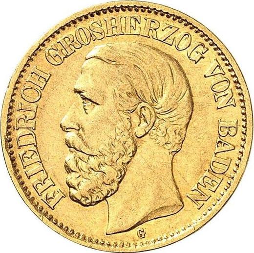 Аверс монеты - 10 марок 1878 года G "Баден" - цена золотой монеты - Германия, Германская Империя