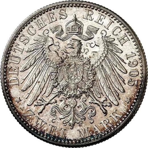 Реверс монеты - 2 марки 1905 года F "Вюртемберг" - цена серебряной монеты - Германия, Германская Империя