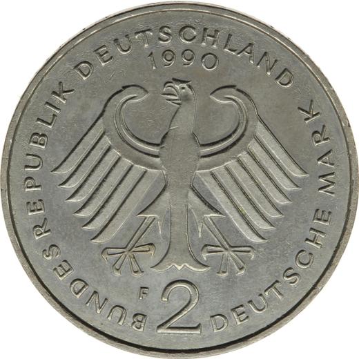 Reverse 2 Mark 1990 F "Franz Josef Strauss" -  Coin Value - Germany, FRG