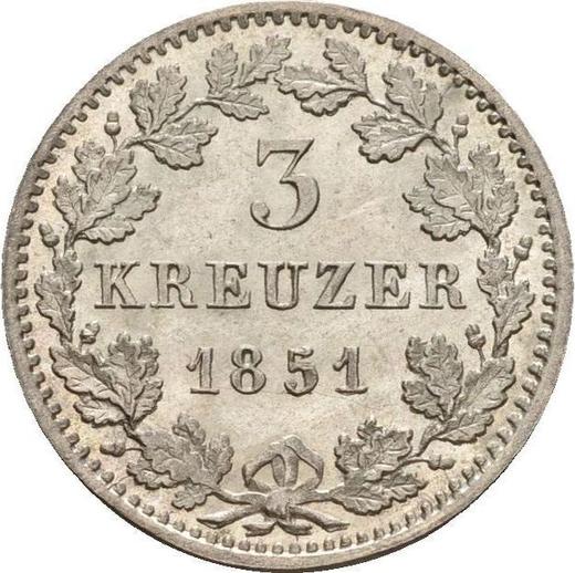Реверс монеты - 3 крейцера 1851 года - цена серебряной монеты - Бавария, Максимилиан II