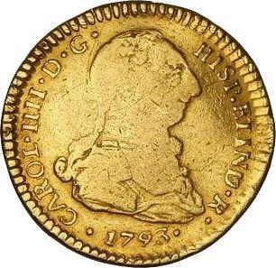Аверс монеты - 2 эскудо 1793 года So DA - цена золотой монеты - Чили, Карл IV