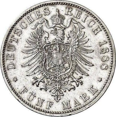 Reverso 5 marcos 1888 F "Würtenberg" - valor de la moneda de plata - Alemania, Imperio alemán