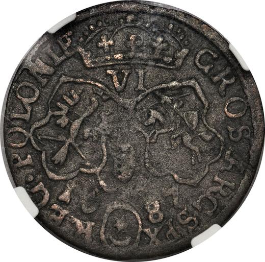 Реверс монеты - Шестак (6 грошей) 1687 года TLB Антикварная подделка - цена серебряной монеты - Польша, Ян III Собеский