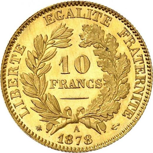 Reverso 10 francos 1878 A "Tipo 1878-1899" París - valor de la moneda de oro - Francia, Tercera República