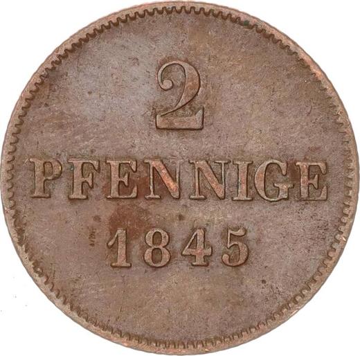 Реверс монеты - 2 пфеннига 1845 года - цена  монеты - Бавария, Людвиг I