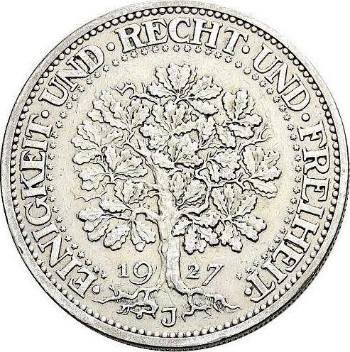 Reverso 5 Reichsmarks 1927 J "Roble" - valor de la moneda de plata - Alemania, República de Weimar