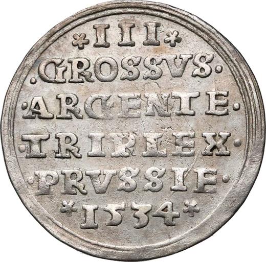 Rewers monety - Trojak 1534 "Toruń" - cena srebrnej monety - Polska, Zygmunt I Stary