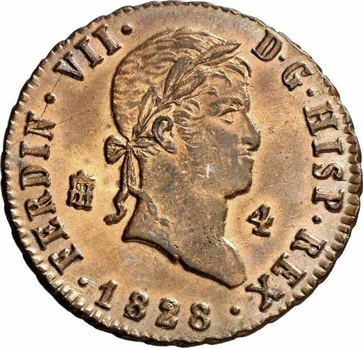 Anverso 4 maravedíes 1828 - valor de la moneda  - España, Fernando VII