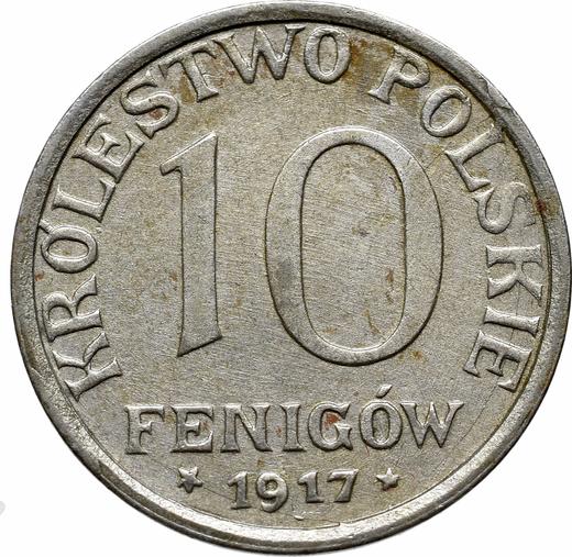 Rewers monety - 10 fenigów 1917 FF Napis blisko do rantu - cena  monety - Polska, Królestwo Polskie