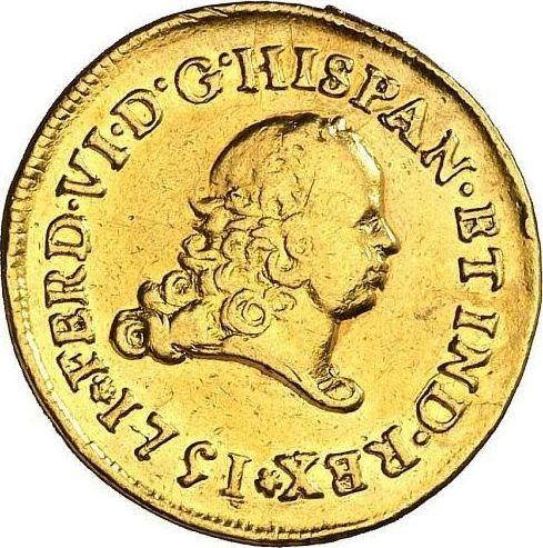 Аверс монеты - 2 эскудо 1751 года Mo MF - цена золотой монеты - Мексика, Фердинанд VI