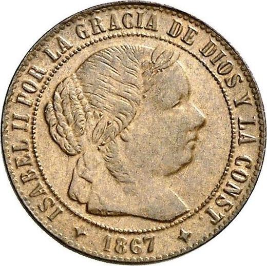 Avers 1/2 Centimo de Escudo 1867 OM Vier spitze Sterne - Münze Wert - Spanien, Isabella II