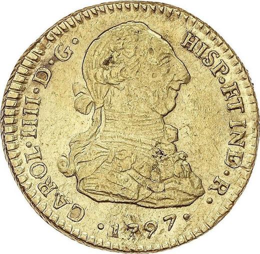 Аверс монеты - 2 эскудо 1797 года So DA - цена золотой монеты - Чили, Карл IV