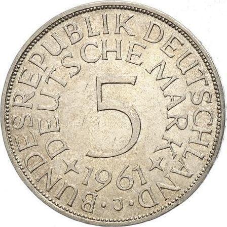 Аверс монеты - 5 марок 1961 года J - цена серебряной монеты - Германия, ФРГ