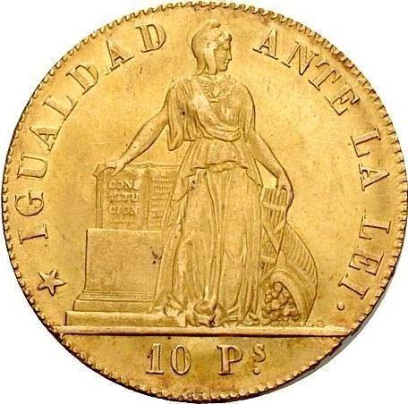 Anverso 10 pesos 1853 So - valor de la moneda de oro - Chile, República