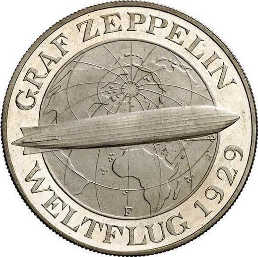 Реверс монеты - 5 рейхсмарок 1930 года F "Цеппелин" - цена серебряной монеты - Германия, Bеймарская республика