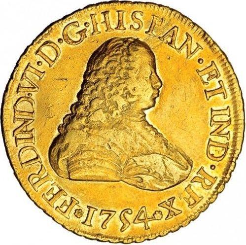 Anverso 8 escudos 1754 G J - valor de la moneda de oro - Guatemala, Fernando VI