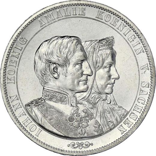 Awers monety - Dwutalar 1872 B "Złoty ślub" - cena srebrnej monety - Saksonia-Albertyna, Jan