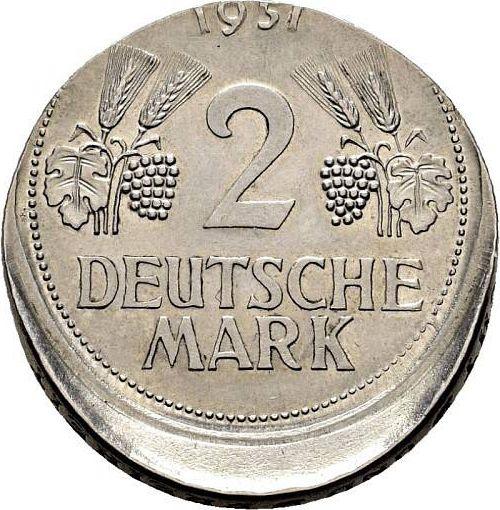 Аверс монеты - 2 марки 1951 года Смещение штемпеля - цена  монеты - Германия, ФРГ