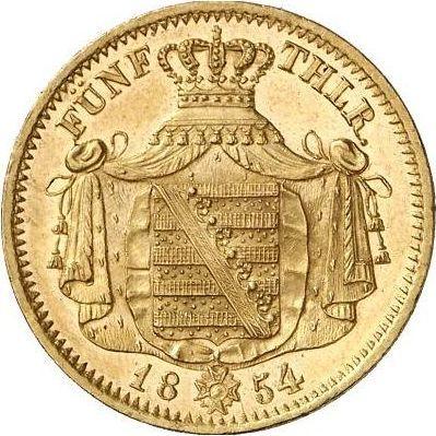 Reverso 5 táleros 1854 F - valor de la moneda de oro - Sajonia, Federico Augusto II