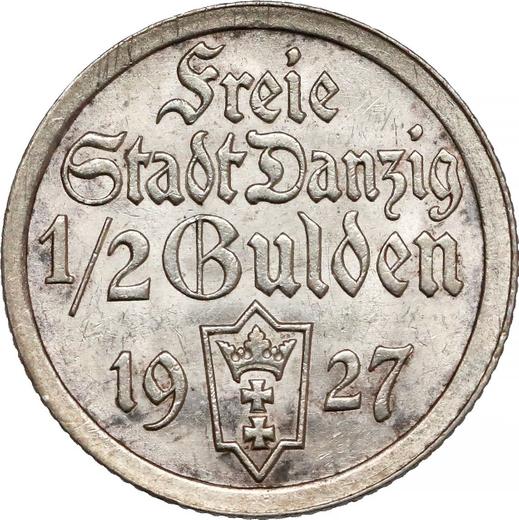 Аверс монеты - 1/2 гульдена 1927 года "Когг" - цена серебряной монеты - Польша, Вольный город Данциг